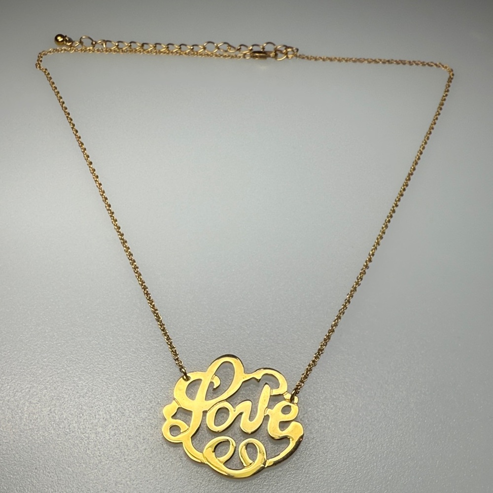 Vintage Gold Tone Script Pendant Necklace
